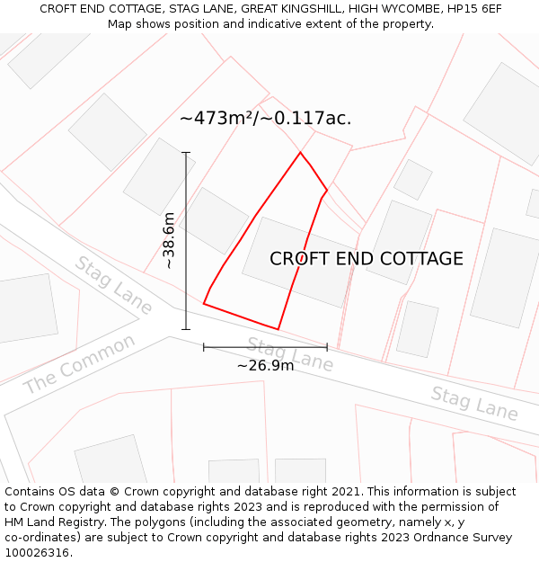 CROFT END COTTAGE, STAG LANE, GREAT KINGSHILL, HIGH WYCOMBE, HP15 6EF: Plot and title map