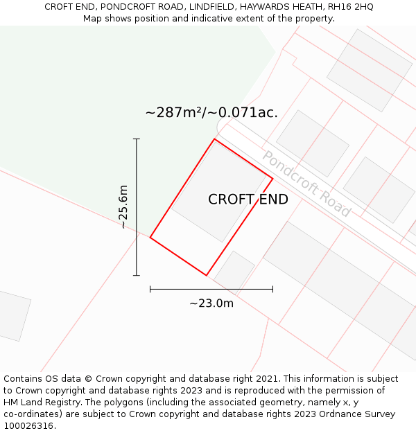 CROFT END, PONDCROFT ROAD, LINDFIELD, HAYWARDS HEATH, RH16 2HQ: Plot and title map