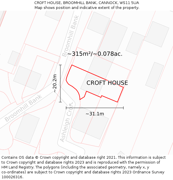 CROFT HOUSE, BROOMHILL BANK, CANNOCK, WS11 5UA: Plot and title map