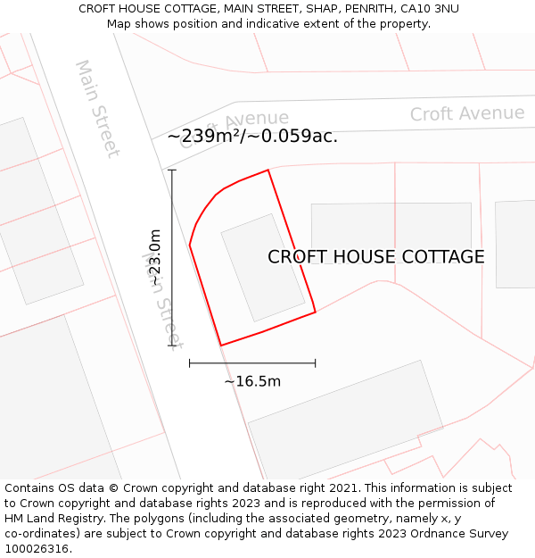 CROFT HOUSE COTTAGE, MAIN STREET, SHAP, PENRITH, CA10 3NU: Plot and title map