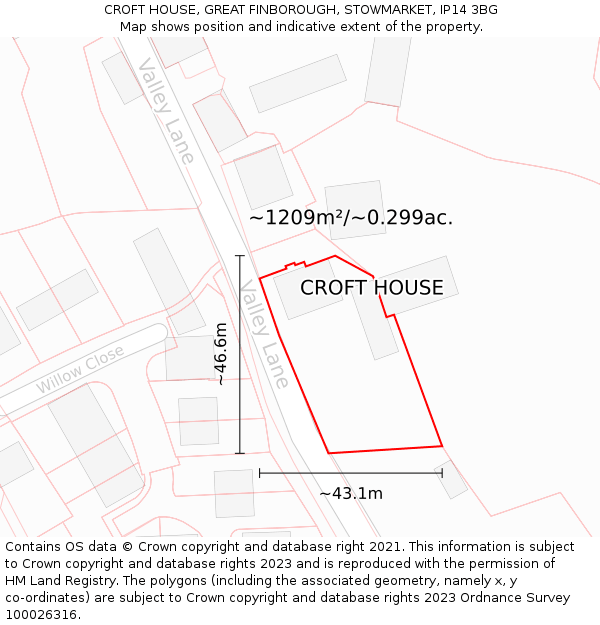 CROFT HOUSE, GREAT FINBOROUGH, STOWMARKET, IP14 3BG: Plot and title map