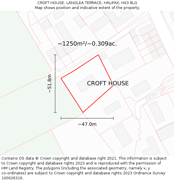 CROFT HOUSE, LANGLEA TERRACE, HALIFAX, HX3 8LG: Plot and title map