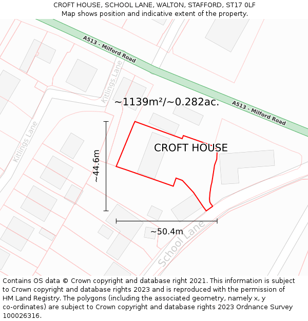 CROFT HOUSE, SCHOOL LANE, WALTON, STAFFORD, ST17 0LF: Plot and title map