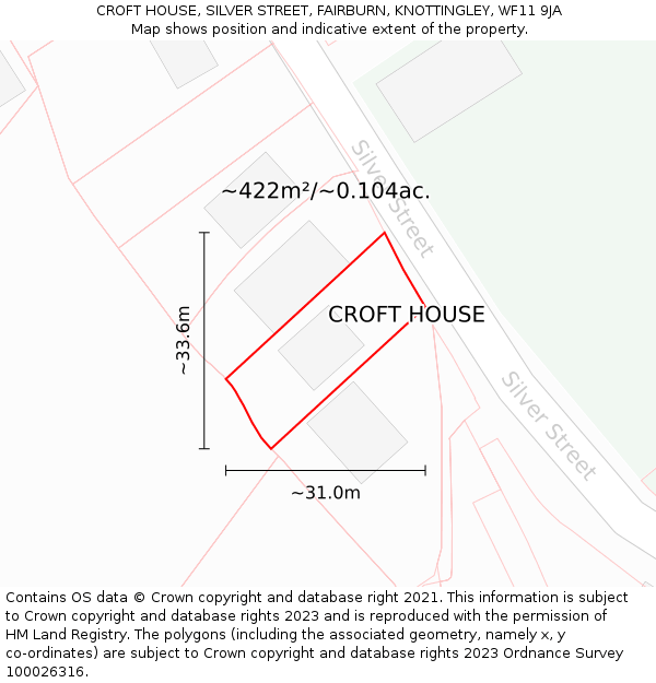 CROFT HOUSE, SILVER STREET, FAIRBURN, KNOTTINGLEY, WF11 9JA: Plot and title map