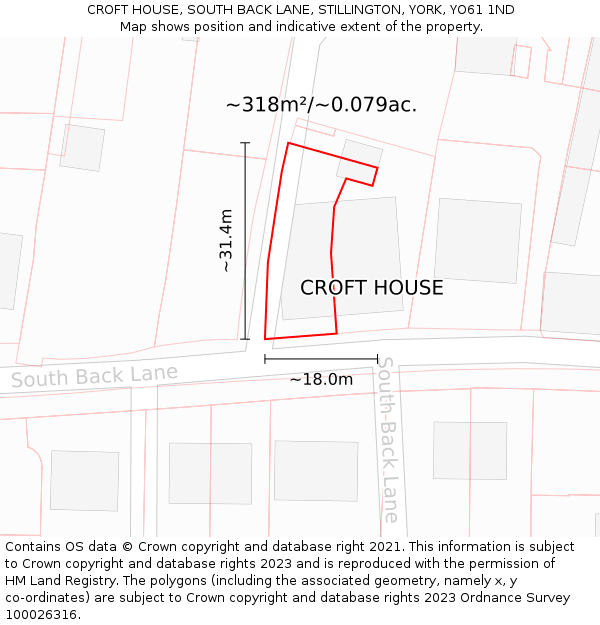 CROFT HOUSE, SOUTH BACK LANE, STILLINGTON, YORK, YO61 1ND: Plot and title map