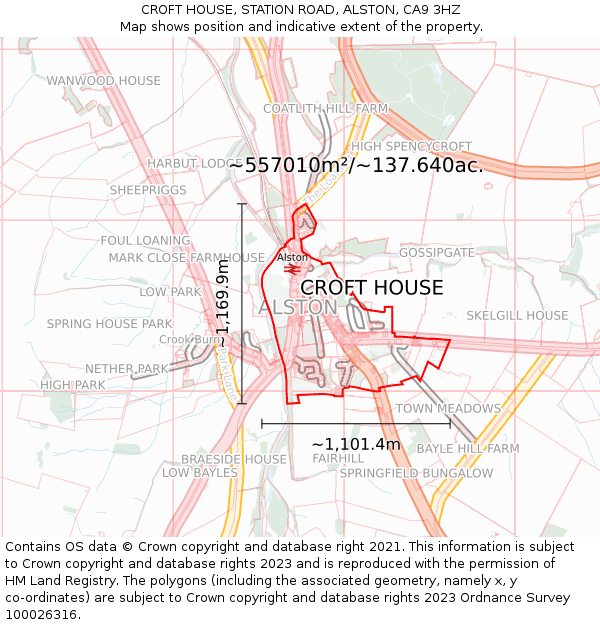 CROFT HOUSE, STATION ROAD, ALSTON, CA9 3HZ: Plot and title map