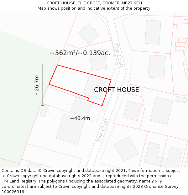 CROFT HOUSE, THE CROFT, CROMER, NR27 9EH: Plot and title map