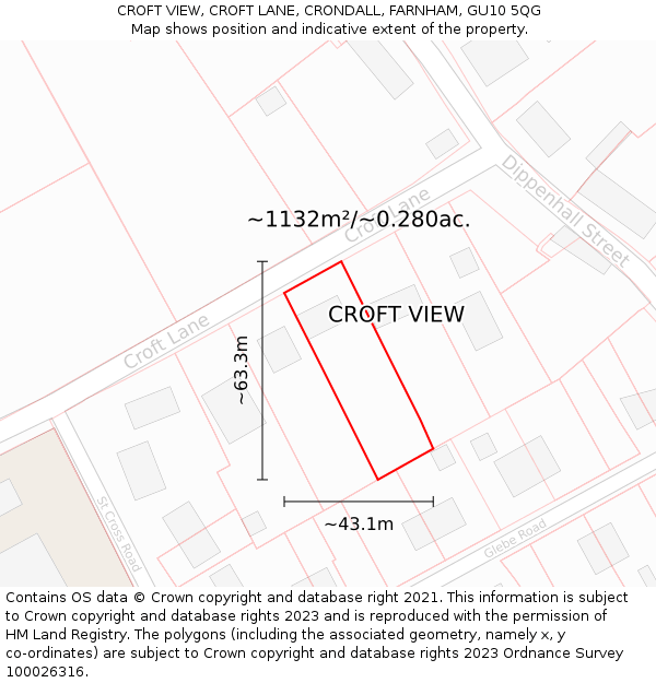 CROFT VIEW, CROFT LANE, CRONDALL, FARNHAM, GU10 5QG: Plot and title map