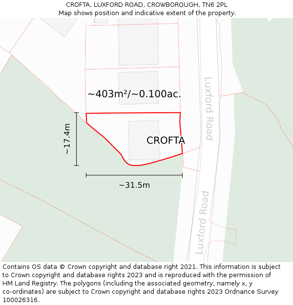 CROFTA, LUXFORD ROAD, CROWBOROUGH, TN6 2PL: Plot and title map