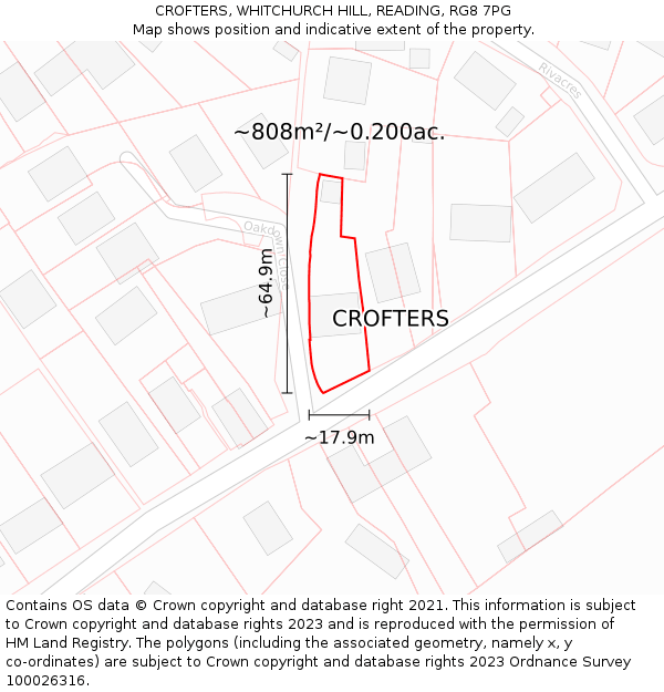 CROFTERS, WHITCHURCH HILL, READING, RG8 7PG: Plot and title map