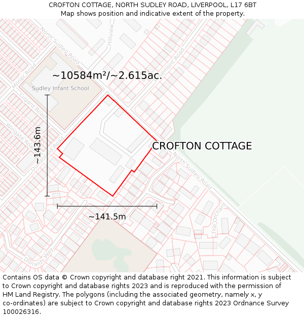 CROFTON COTTAGE, NORTH SUDLEY ROAD, LIVERPOOL, L17 6BT: Plot and title map