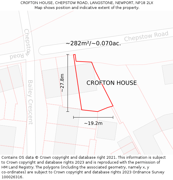 CROFTON HOUSE, CHEPSTOW ROAD, LANGSTONE, NEWPORT, NP18 2LX: Plot and title map