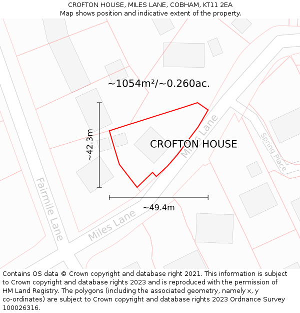 CROFTON HOUSE, MILES LANE, COBHAM, KT11 2EA: Plot and title map