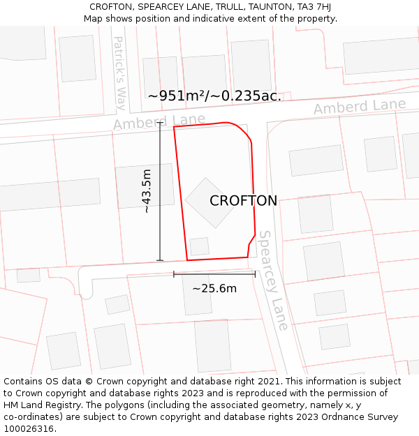 CROFTON, SPEARCEY LANE, TRULL, TAUNTON, TA3 7HJ: Plot and title map