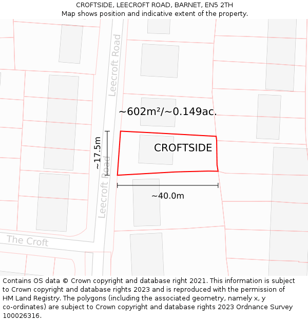 CROFTSIDE, LEECROFT ROAD, BARNET, EN5 2TH: Plot and title map