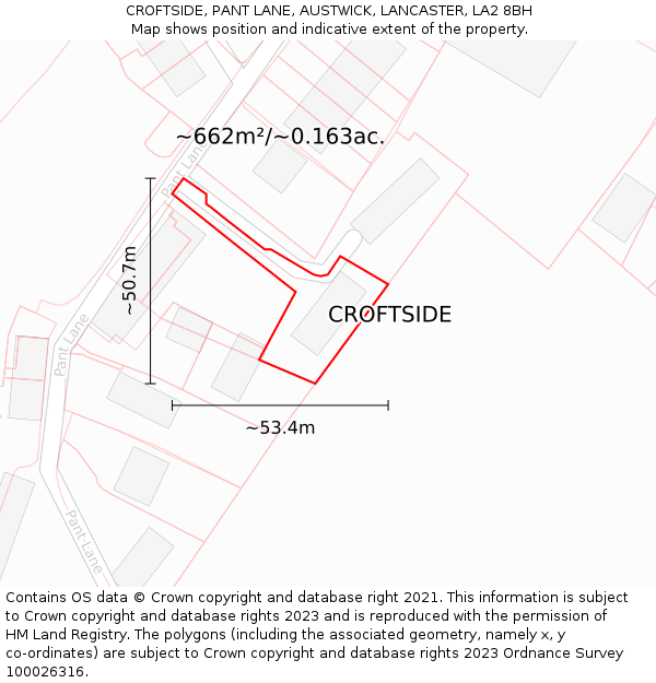 CROFTSIDE, PANT LANE, AUSTWICK, LANCASTER, LA2 8BH: Plot and title map