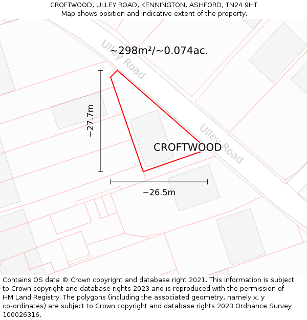 CROFTWOOD, ULLEY ROAD, KENNINGTON, ASHFORD, TN24 9HT: Plot and title map