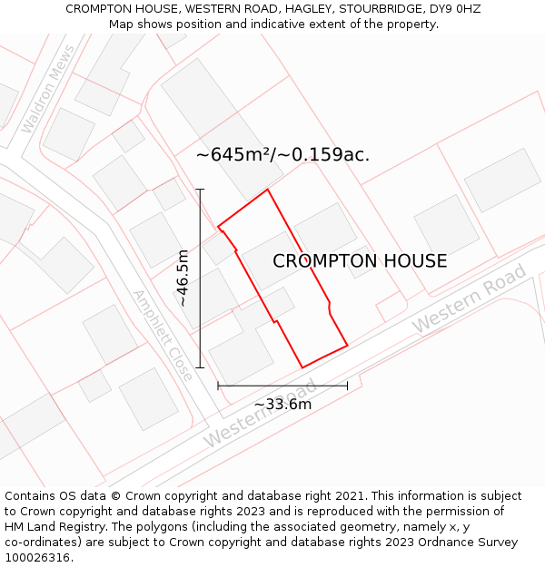 CROMPTON HOUSE, WESTERN ROAD, HAGLEY, STOURBRIDGE, DY9 0HZ: Plot and title map