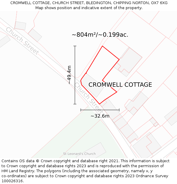 CROMWELL COTTAGE, CHURCH STREET, BLEDINGTON, CHIPPING NORTON, OX7 6XG: Plot and title map