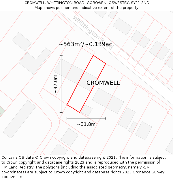 CROMWELL, WHITTINGTON ROAD, GOBOWEN, OSWESTRY, SY11 3ND: Plot and title map