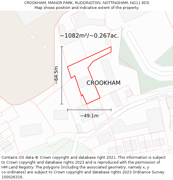 CROOKHAM, MANOR PARK, RUDDINGTON, NOTTINGHAM, NG11 6DS: Plot and title map