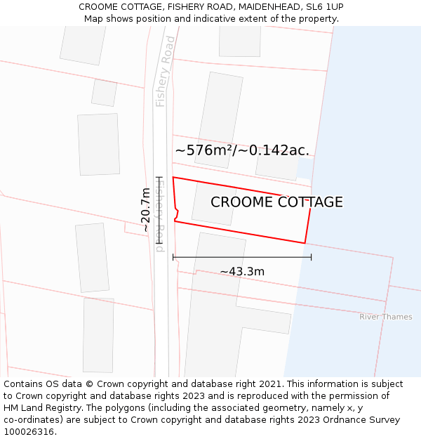 CROOME COTTAGE, FISHERY ROAD, MAIDENHEAD, SL6 1UP: Plot and title map