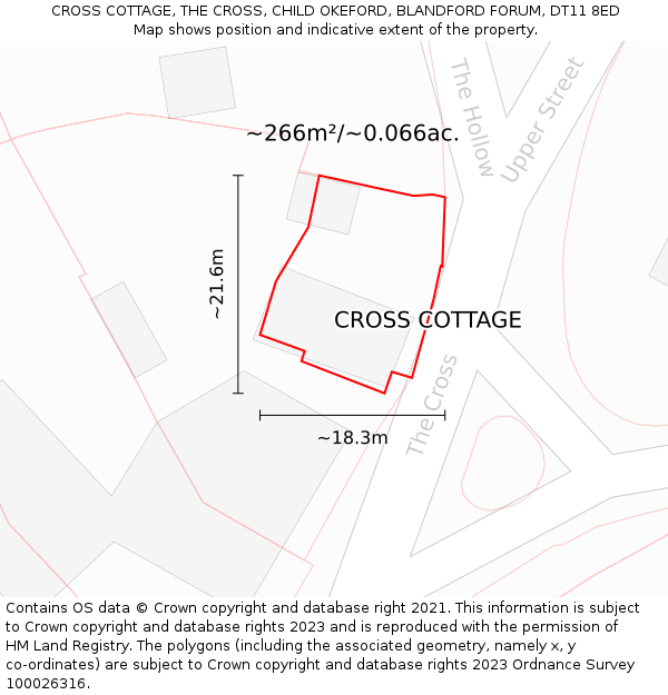 CROSS COTTAGE, THE CROSS, CHILD OKEFORD, BLANDFORD FORUM, DT11 8ED: Plot and title map