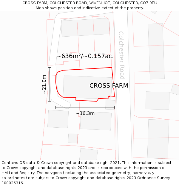 CROSS FARM, COLCHESTER ROAD, WIVENHOE, COLCHESTER, CO7 9EU: Plot and title map