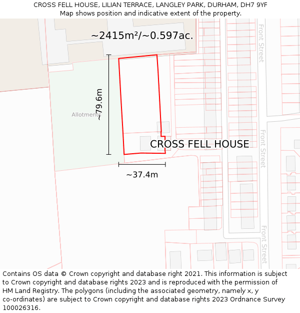 CROSS FELL HOUSE, LILIAN TERRACE, LANGLEY PARK, DURHAM, DH7 9YF: Plot and title map