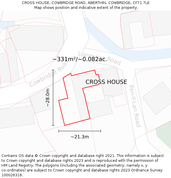 CROSS HOUSE, COWBRIDGE ROAD, ABERTHIN, COWBRIDGE, CF71 7LE: Plot and title map