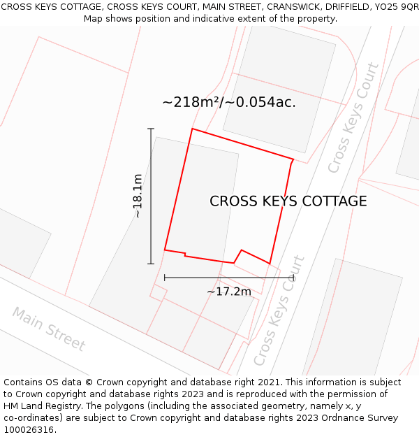 CROSS KEYS COTTAGE, CROSS KEYS COURT, MAIN STREET, CRANSWICK, DRIFFIELD, YO25 9QR: Plot and title map