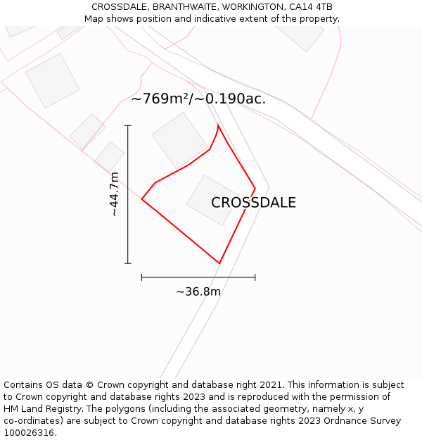 CROSSDALE, BRANTHWAITE, WORKINGTON, CA14 4TB: Plot and title map