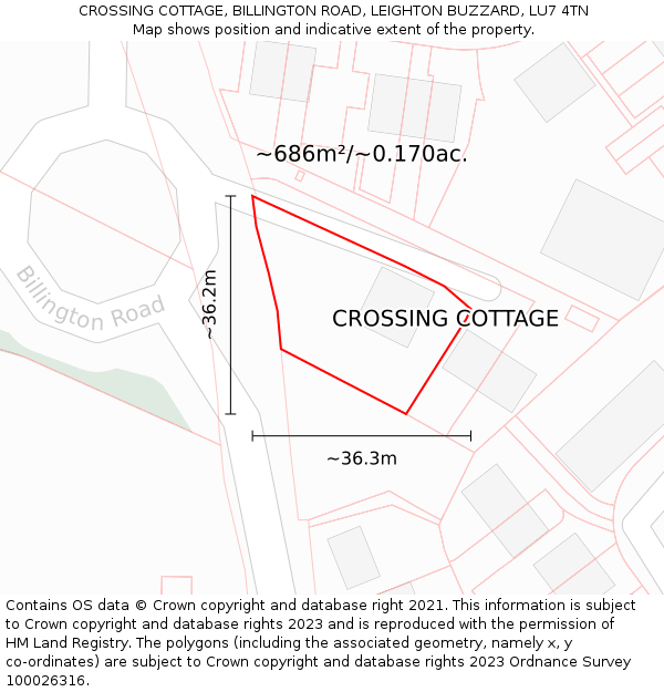 CROSSING COTTAGE, BILLINGTON ROAD, LEIGHTON BUZZARD, LU7 4TN: Plot and title map