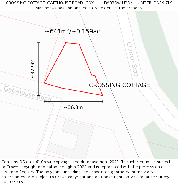 CROSSING COTTAGE, GATEHOUSE ROAD, GOXHILL, BARROW-UPON-HUMBER, DN19 7LS: Plot and title map