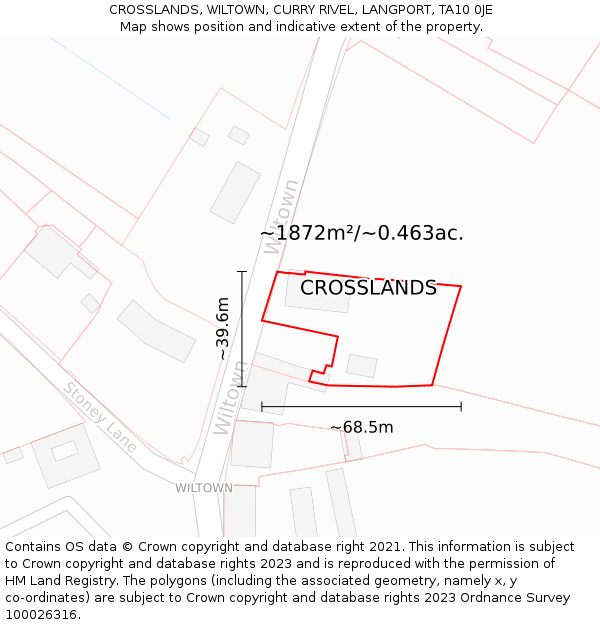 CROSSLANDS, WILTOWN, CURRY RIVEL, LANGPORT, TA10 0JE: Plot and title map