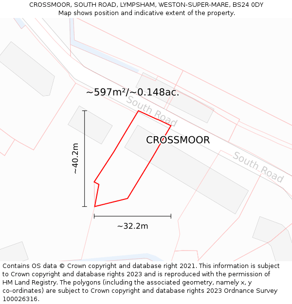 CROSSMOOR, SOUTH ROAD, LYMPSHAM, WESTON-SUPER-MARE, BS24 0DY: Plot and title map