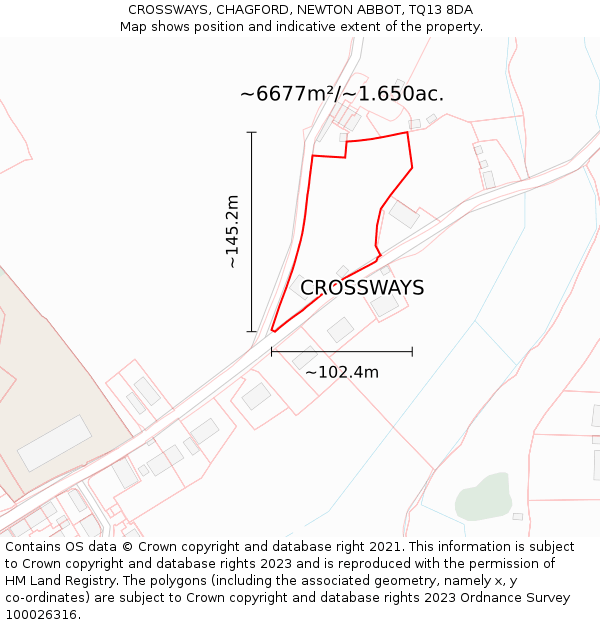 CROSSWAYS, CHAGFORD, NEWTON ABBOT, TQ13 8DA: Plot and title map