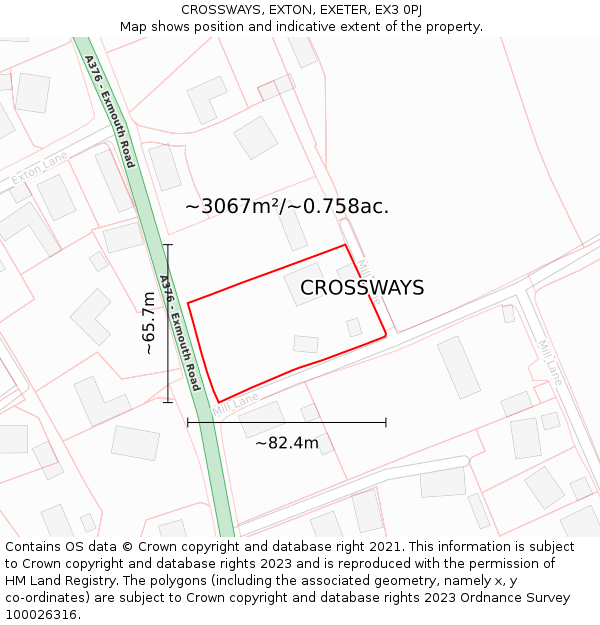 CROSSWAYS, EXTON, EXETER, EX3 0PJ: Plot and title map