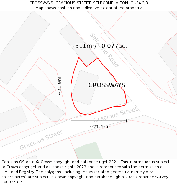 CROSSWAYS, GRACIOUS STREET, SELBORNE, ALTON, GU34 3JB: Plot and title map