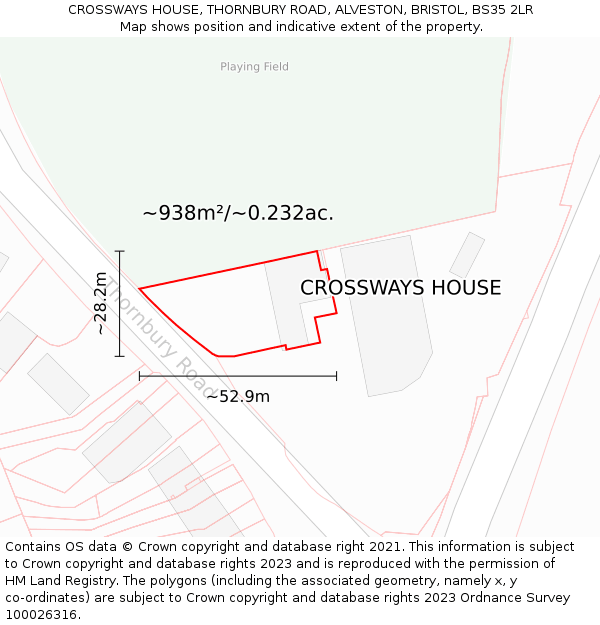 CROSSWAYS HOUSE, THORNBURY ROAD, ALVESTON, BRISTOL, BS35 2LR: Plot and title map