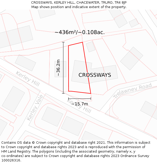 CROSSWAYS, KERLEY HILL, CHACEWATER, TRURO, TR4 8JP: Plot and title map