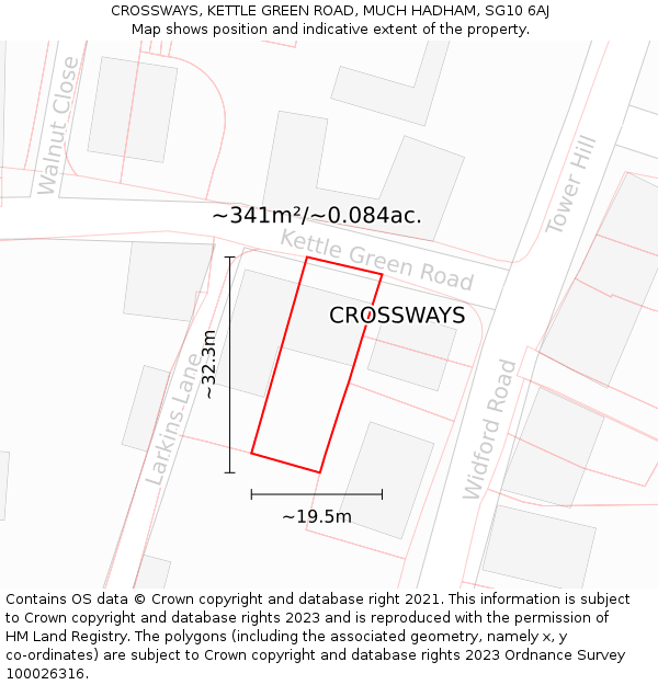 CROSSWAYS, KETTLE GREEN ROAD, MUCH HADHAM, SG10 6AJ: Plot and title map