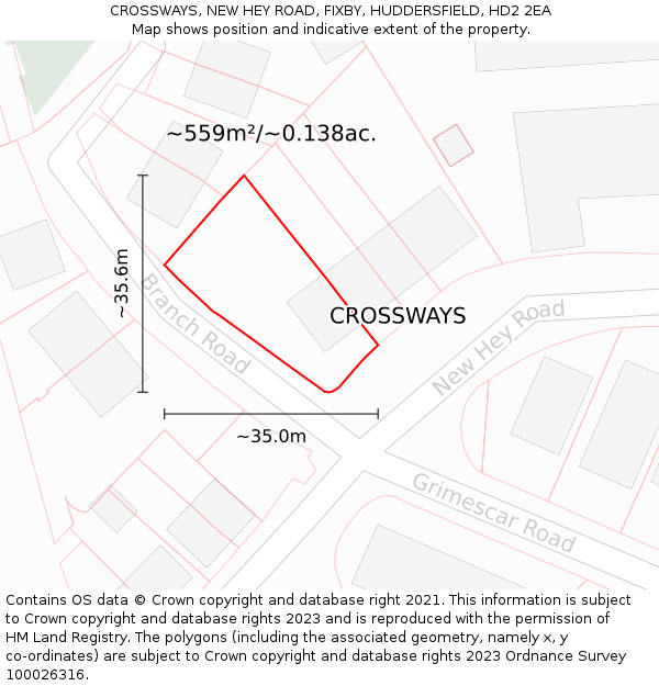 CROSSWAYS, NEW HEY ROAD, FIXBY, HUDDERSFIELD, HD2 2EA: Plot and title map