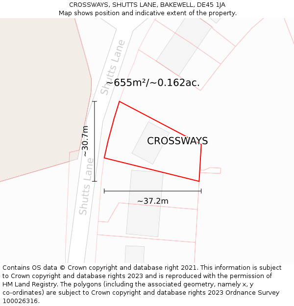 CROSSWAYS, SHUTTS LANE, BAKEWELL, DE45 1JA: Plot and title map