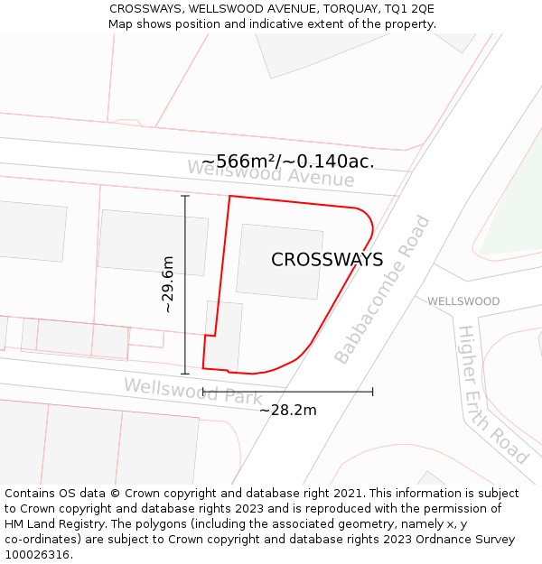 CROSSWAYS, WELLSWOOD AVENUE, TORQUAY, TQ1 2QE: Plot and title map