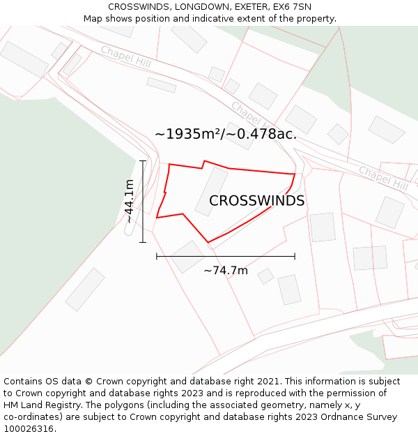 CROSSWINDS, LONGDOWN, EXETER, EX6 7SN: Plot and title map