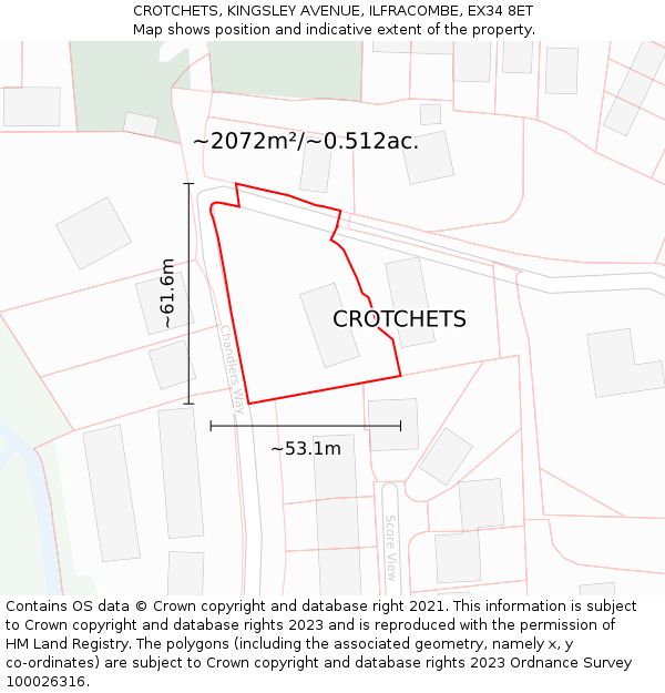 CROTCHETS, KINGSLEY AVENUE, ILFRACOMBE, EX34 8ET: Plot and title map