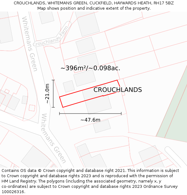 CROUCHLANDS, WHITEMANS GREEN, CUCKFIELD, HAYWARDS HEATH, RH17 5BZ: Plot and title map