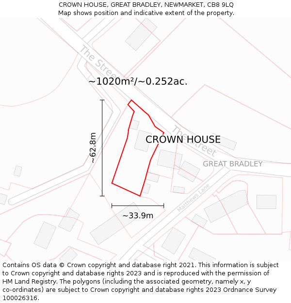 CROWN HOUSE, GREAT BRADLEY, NEWMARKET, CB8 9LQ: Plot and title map