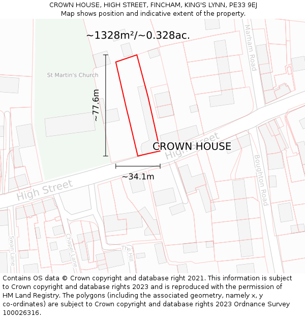 CROWN HOUSE, HIGH STREET, FINCHAM, KING'S LYNN, PE33 9EJ: Plot and title map